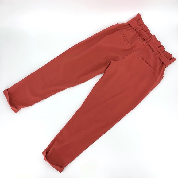 Zara trf Collection Tomato Red High Rise Paper Bag Waisted Ankle Pants, Large - Picture 5 of 15